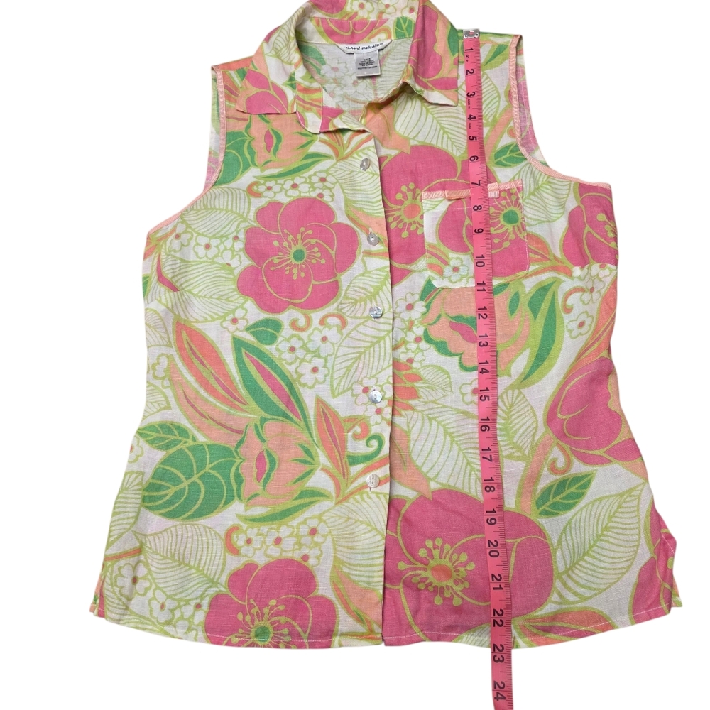 Richard Malcolm Linen Tropical Button Up Sleeveless Top Size S - Picture 7 of 9